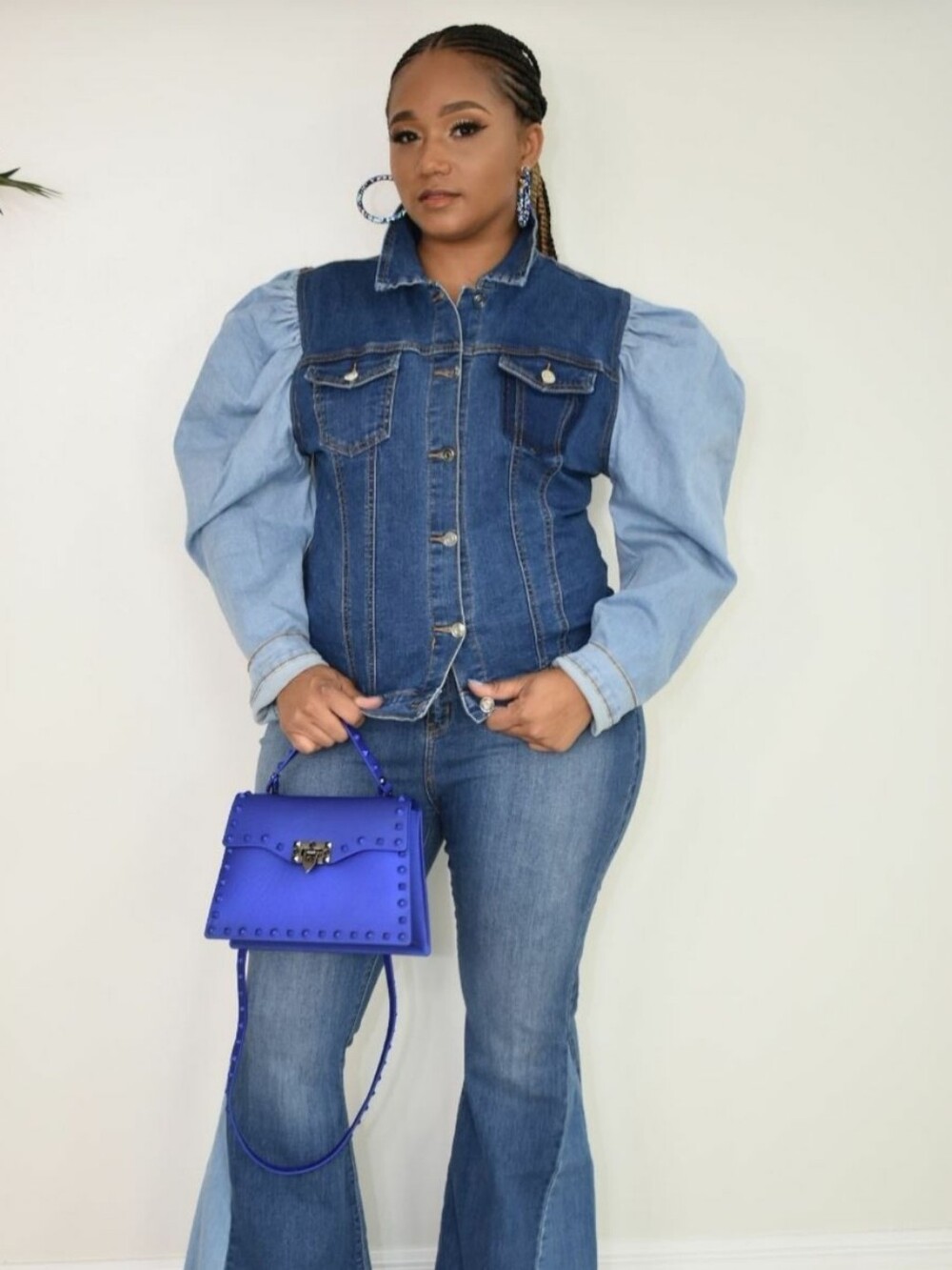 Stylish Puff Arm Denim Jacket